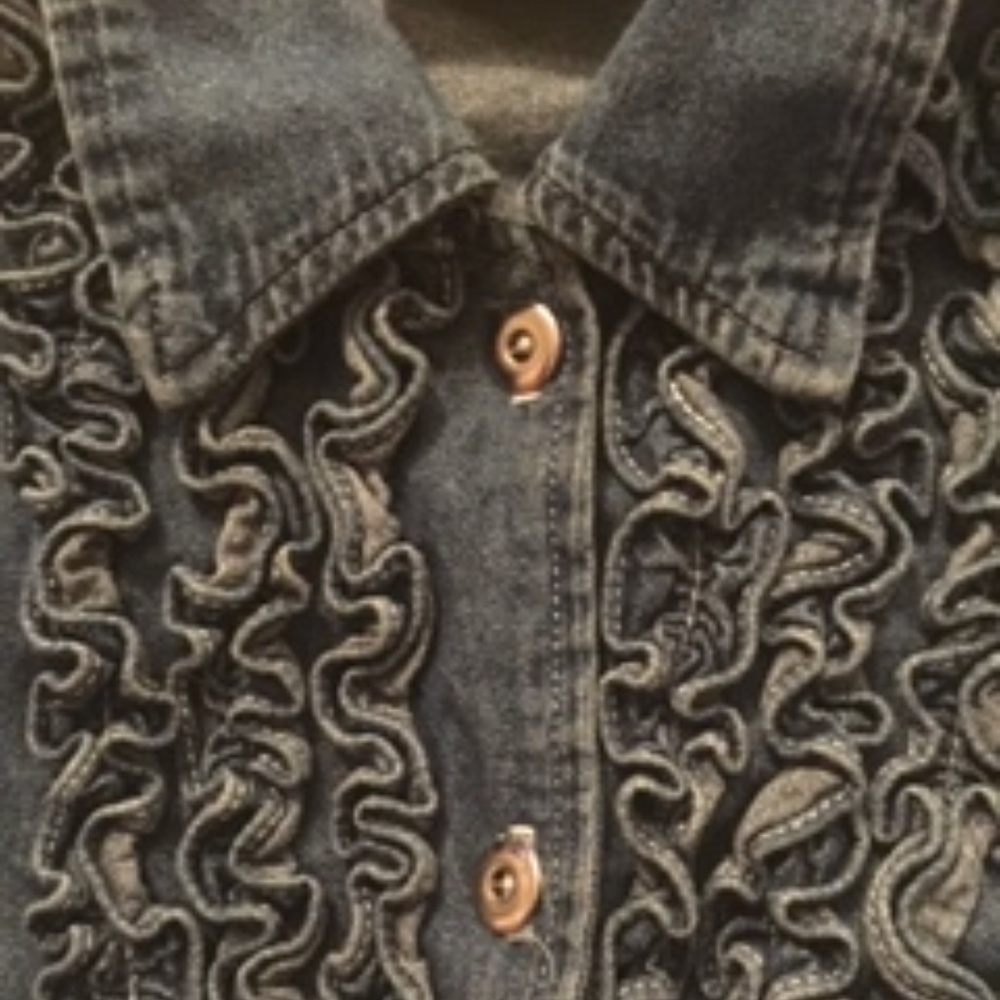 Vintage Granite Ruffled Denim Top